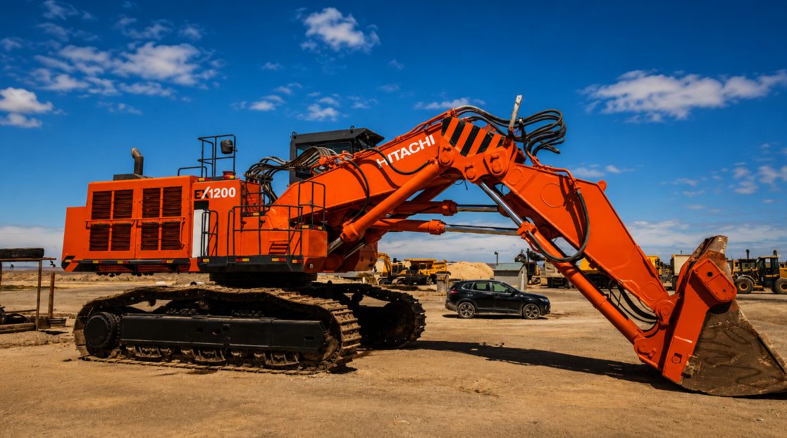 Heavy excavator at the Kyzylkum Desert quarry