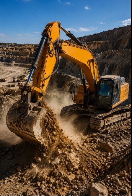 Excavator loading raw material at the Kyzylkum quarry