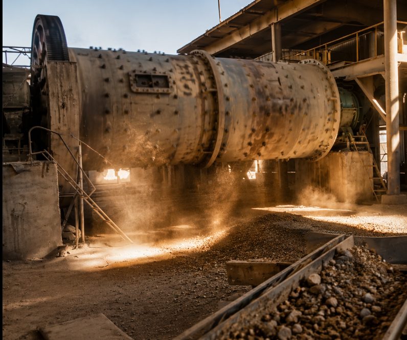 Rotary mill at the Navoi cement and phosphate milling plant