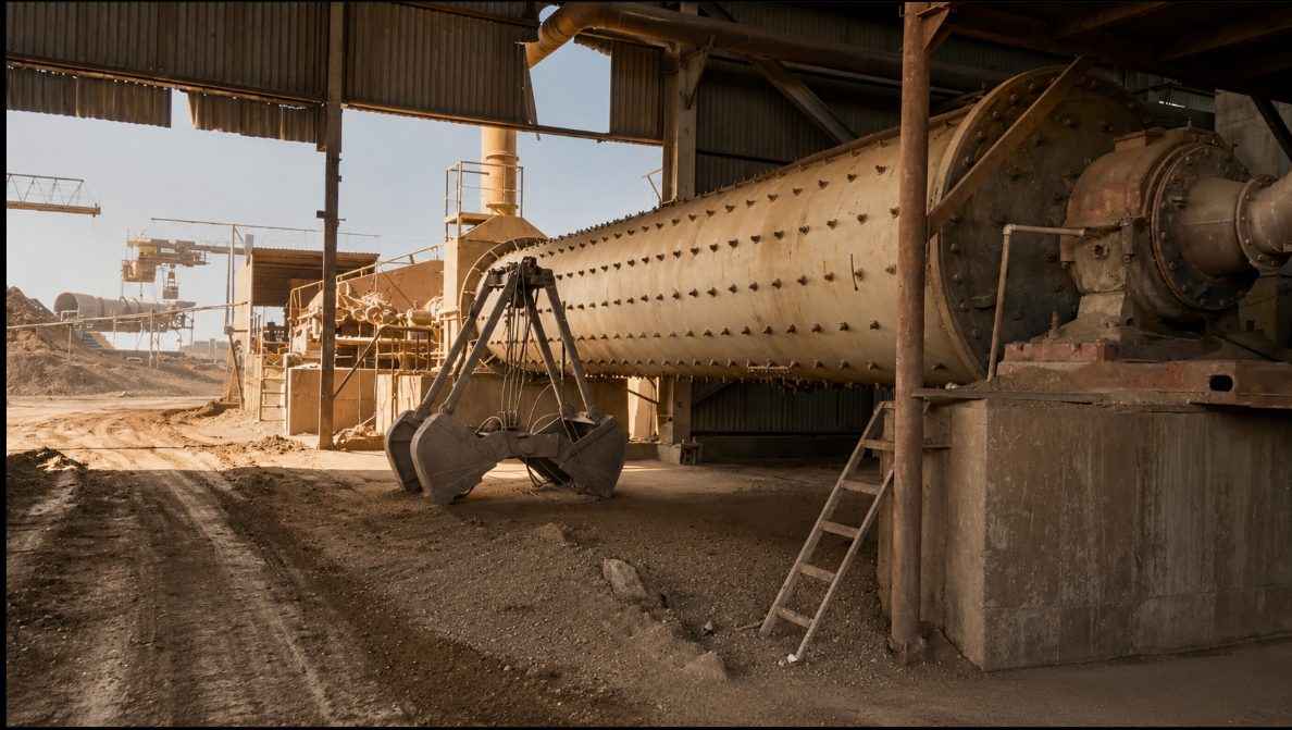 Ball mill and conveyor line at the Navoi milling plant